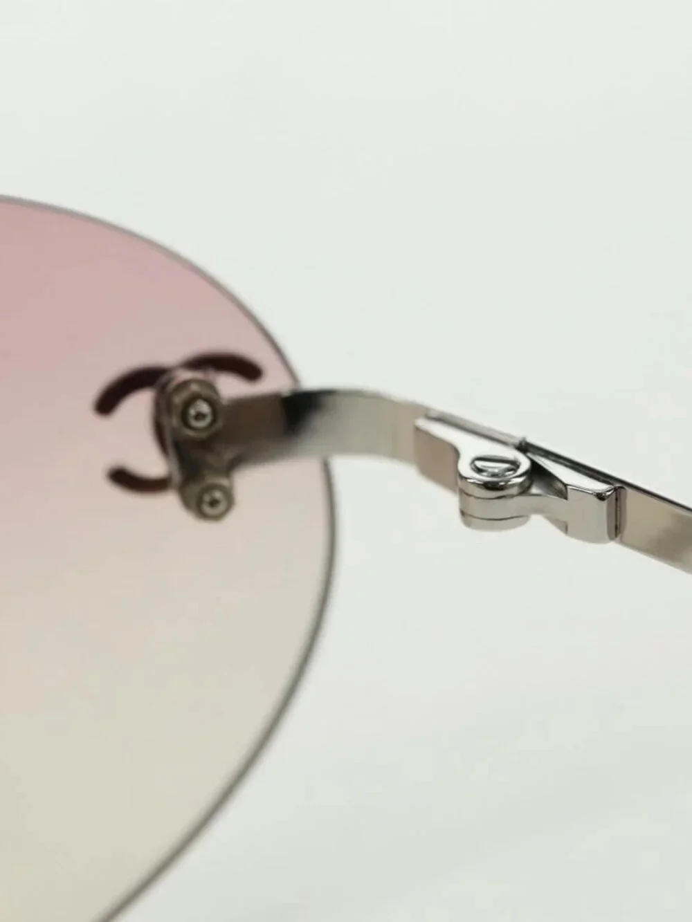 CHANEL Rimless CC Sunglasses metal Purple CC Auth am11594V